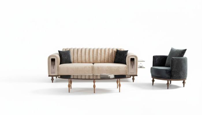 Design Modern Couchgarnitur Sofagarnitur Set Wohnzimmer Set 3+1 Couchtisch Beige
