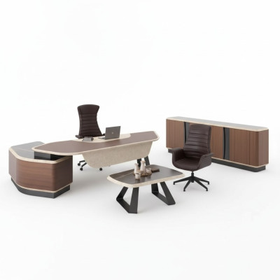 Moderner Arbeitszimmer Set Luxus Möbel Eckschreibtisch Sideboard Massivholz