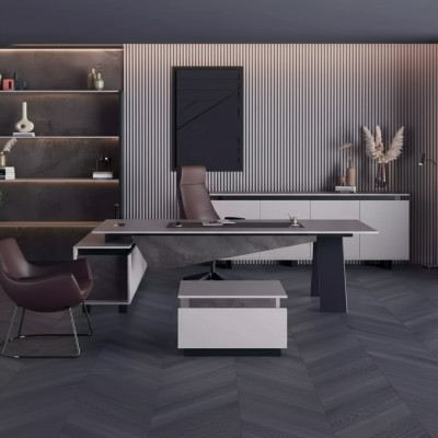 Graue Arbeitszimmermöbel Schreibtisch Sideboard Büromöbel Modern Holz