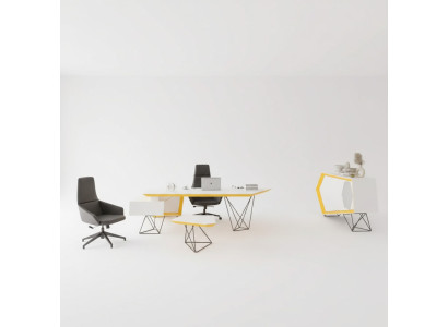 Arbeitszimmer buro Eckschreibtisch Couchtisch Sideboard Modern Weiß