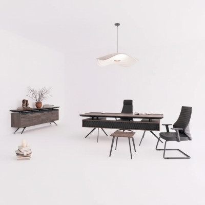 Arbeitszimmer Büro Schreibtisch Couchtisch Sideboard Modern Holz Braun