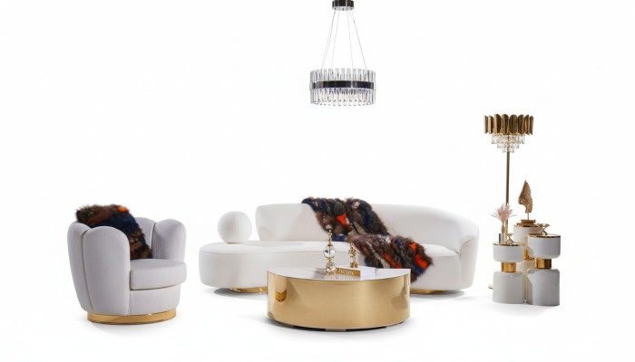 Moderne Sofagarnitur Weißer Dreisitzer Luxus Sessel Edler Couchtisch