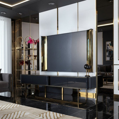 rtv Lowboard tv Ständer Sideboard Wohnzimmer Modern Holz Schwarz Design