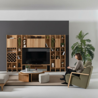 Wohnzimmermöbel Set Designer Sessel 2x Wohnwand Couchtisch