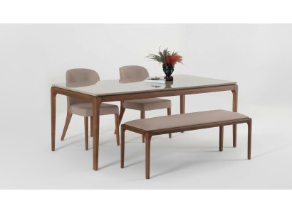 Essgruppe Esszimmer Set Bank 4x Stühle Tisch Möbel beige 6tlg