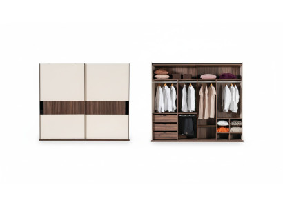 Luxus Kleiderschrank mit Schwebetüren Holz Schrank Modern Stil Beige