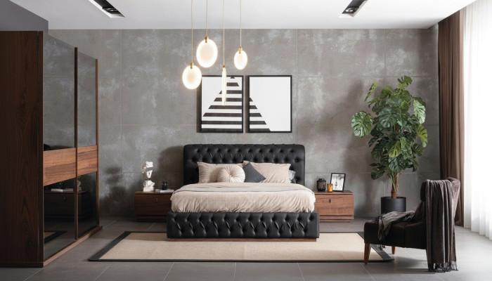 Bett Kleiderschrank 2x Nachttisch Luxus Schlafzimmer Polster Design neu