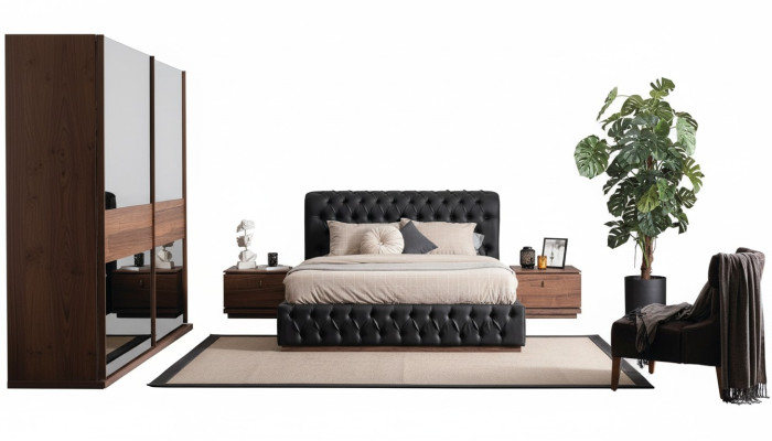 Bett Kleiderschrank 2x Nachttisch Luxus Schlafzimmer Polster Design neu