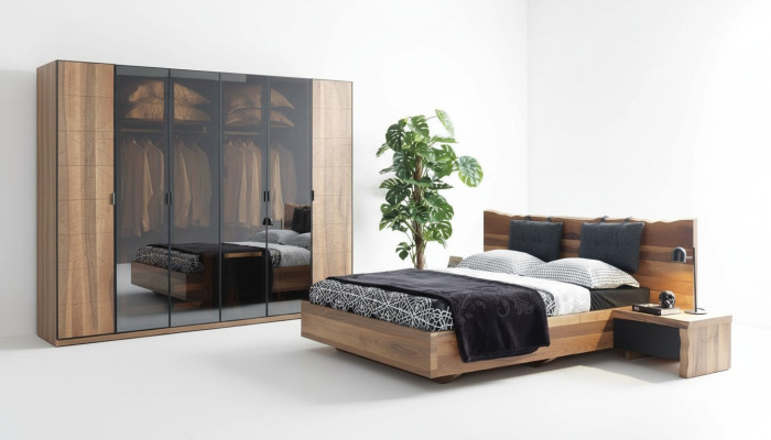 Schlafzimmer Bett 2x Nachttisch Kleiderschrank Garnitur Holz Modern Set