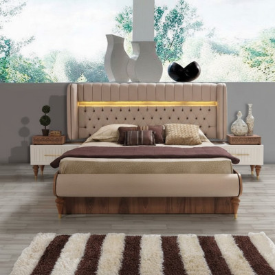 Bett Polster Design Luxus Doppel Hotel Chesterfield Holz Möbel Neu