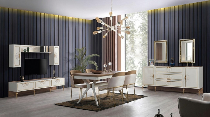 Esszimmer Essgruppe Set Tisch 4x Stühle Anrichte 2x Spiegel 8tlg neu