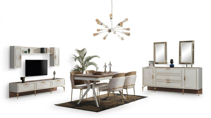Esszimmer Essgruppe Set Tisch 4x Stühle Anrichte 2x Spiegel 8tlg neu