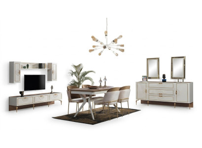 Esszimmer Essgruppe Set Tisch 4x Stühle Anrichte 2x Spiegel 8tlg neu