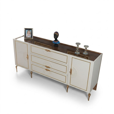 Wohnzimmer Set Anrichte mit 2x Spiegel Garnitur Holz 3tlg weiß Sideboard