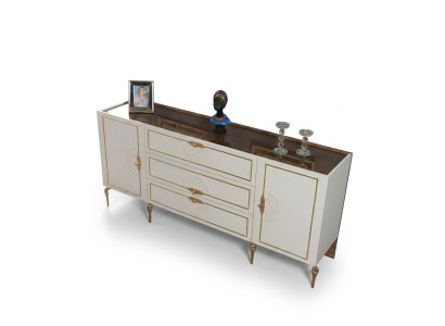Wohnzimmer Set Anrichte mit 2x Spiegel Garnitur Holz 3tlg weiß Sideboard