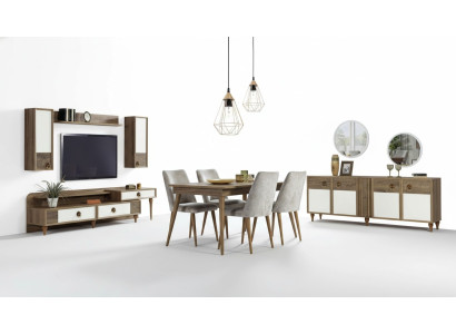 Wohnzimmer Anrichte mit Spiegel Garnitur Holz Braun Neu Modern Luxus