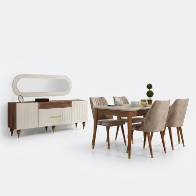 Esszimmer Set Tisch 4x Stuhl Anrichte Spiegel Möbel 7tlg neu Modern
