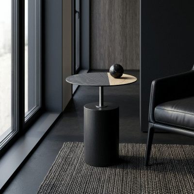 Beistell Rund Tisch Couchtisch Design Holz Schwarz Wohnzimmer Tisch 