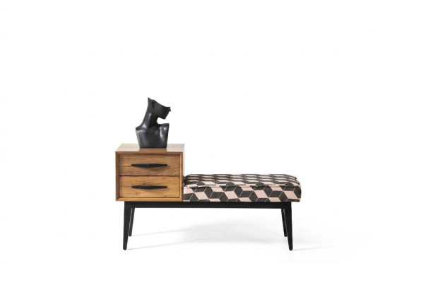 Sitz Bank Polster Hocker Bank Textil Braun Holz Stil Luxus Designer Neu