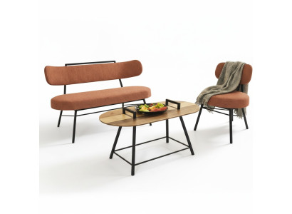 Bank Wohnzimmer Sitzbank Gepolsterte Sitzmöbel Stoff Textil Couchtisch