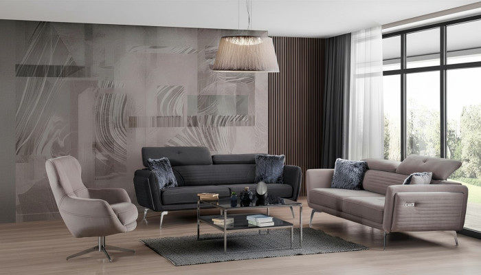 Sofagarnitur Couch Polster Möbel Stoff Sofa Couchen 3+3+1 Grau Gruppe