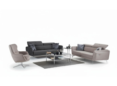Sofagarnitur Couch Polster Möbel Stoff Sofa Couchen 3+3+1 Grau Gruppe