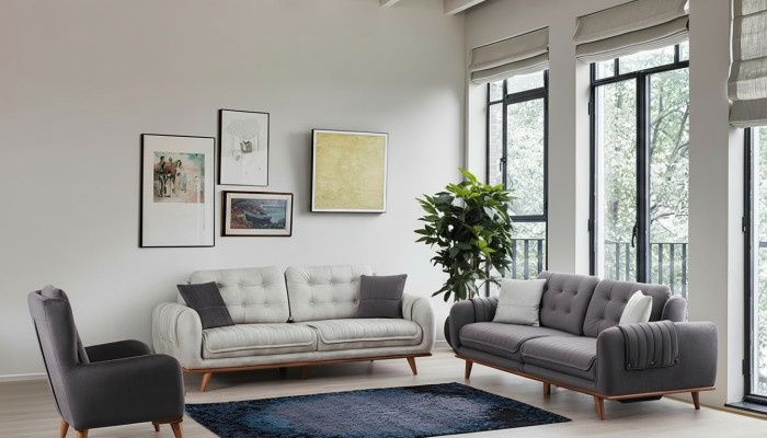 Sitzgarnitur 3 + 3 + 1 im modernen Stil mittelweiches Textil grau Neu