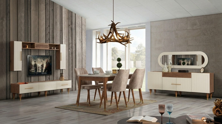Komplettes Wohnzimmer Set + Esszimmer Garnitur Tisch Regal Kommode 6tlg.