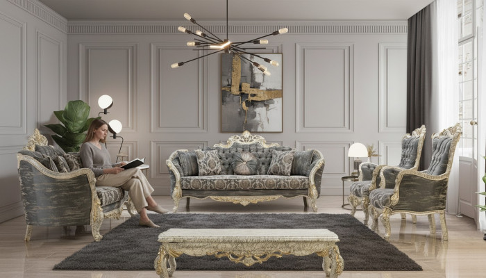 Klassische Chesterfield Barock Couch Wohnzimmer Möbel Komplett Set 5tlg