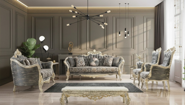 Klassische Chesterfield Barock Couch Wohnzimmer Möbel Komplett Set 5tlg