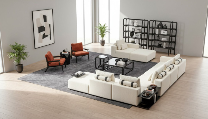 Weiße Sofagarnitur Polstermöbel L-Form Sofa Ecksofa Sessel Textil Couch Sofas