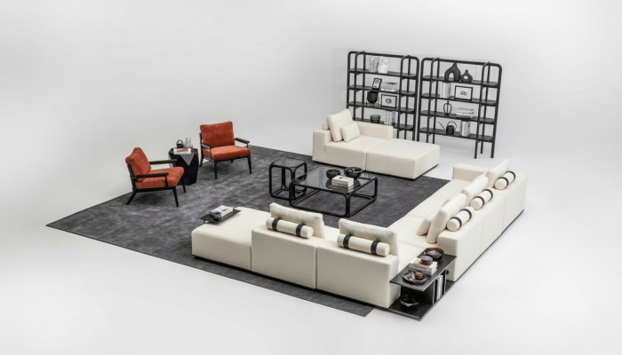 Weiße Sofagarnitur Polstermöbel L-Form Sofa Ecksofa Sessel Textil Couch Sofas
