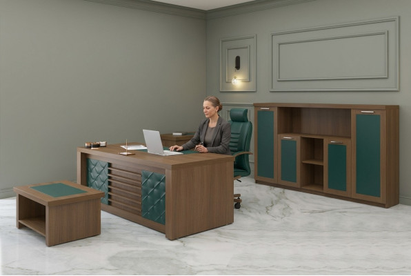 Braune Office Garnitur Luxus Büromöbel Schreibtisch Designermöbel 4tlg