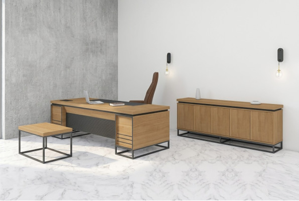 Braune Büro Einrichtung Möbel Set Arbeitszimmer Tisch 3tlg. Set