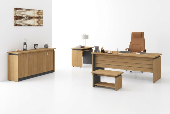 Arbeitszimmer Holzeinrichtung Komplettes Set Schreibtisch Büromöbel 4tlg