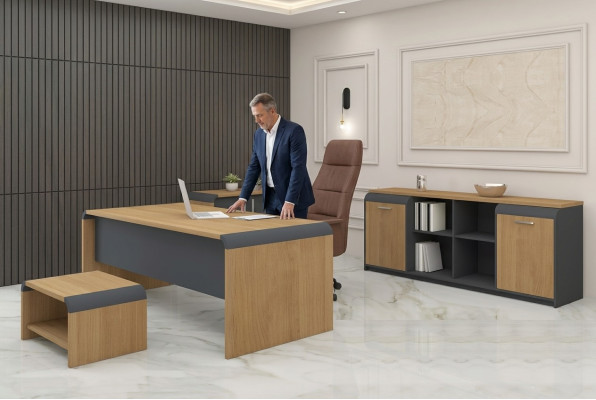 Großes Arbeitszimmer Set Schreibtisch Kommode Couchtisch Komplettes