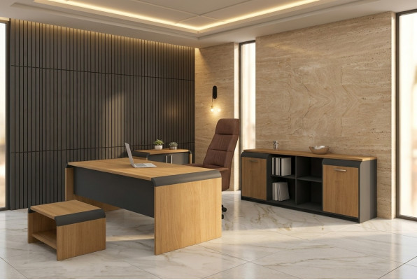 Großes Arbeitszimmer Set Schreibtisch Kommode Couchtisch Komplettes