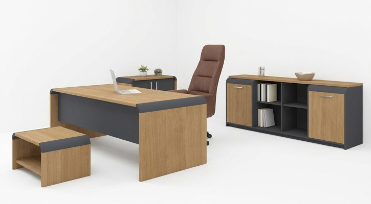 Großes Arbeitszimmer Set Schreibtisch Kommode Couchtisch Komplettes