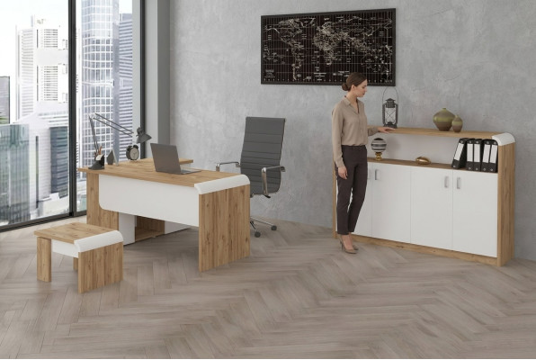 Büro für Praxis Kanzlei Office Komplette Einrichtung Schrank Tisch 3tlg