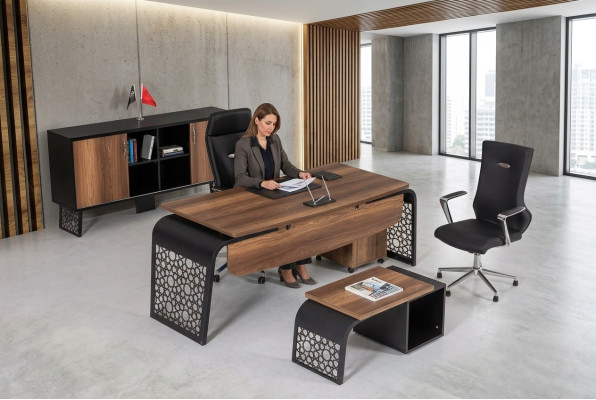 Moderner Holt Büro Eckschreibtisch Büroschrank Aktenschrank Couchtisch