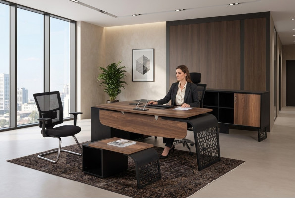Modernes Büromöbel-Set Arbeitsplatzgestaltung Eckschreibtisch Schrank
