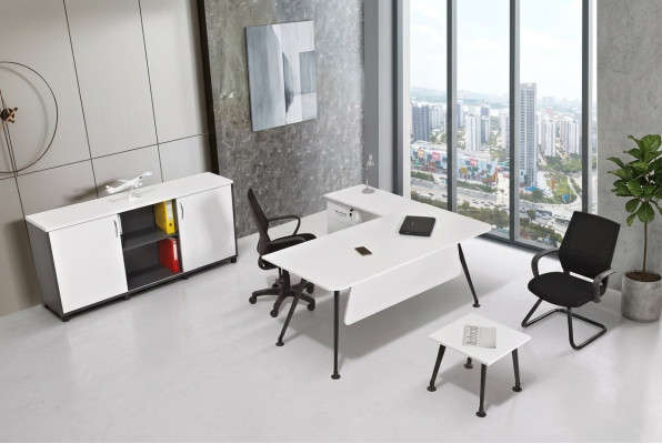 Weißer Eckschreibtisch Arbeitszimmermöbel Büroschrank Couchtisch Tisch 3tlg