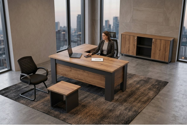 Braunes Büro Set Komplette Arbeitszimmergarnitur Tisch Schrank Eckschreibtisch