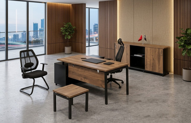 Braune Arbeitszimmer Möbel Luxus Set Schreibtisch Büroschrank Couchtisch 3tlg.