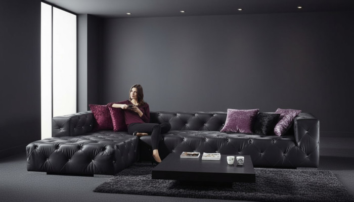 Ecksofa L-Form Chesterfield Luxus Sofa Schwarz Couch Ledersofa