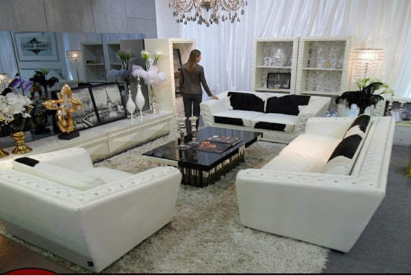 Sofagarnitur Chesterfield 3+2+1 Sitzer Sessel Sofa Leder mit Ponyfell