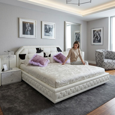 Luxus Bett Chesterfield Doppelbett Echleder mit Ponyfell Betten Weiß Möbel