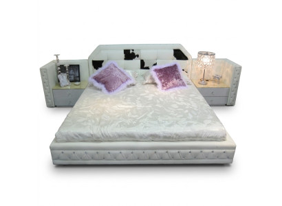 Luxus Bett Chesterfield Doppelbett Echleder mit Ponyfell Betten Weiß Möbel