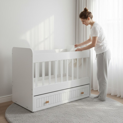 Babybett Kinderbett Bett Set Schublade weiß im Stil fürs Kinderzimmer