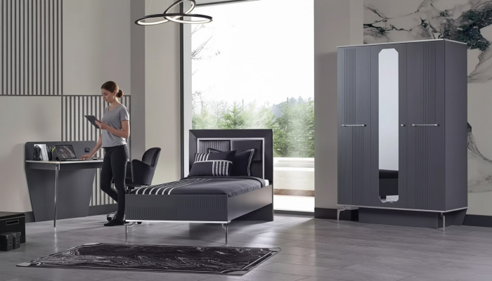 Design Jugendzimmer Schlafzimmer Set Schrank Bett Schreibtisch 3tlg.